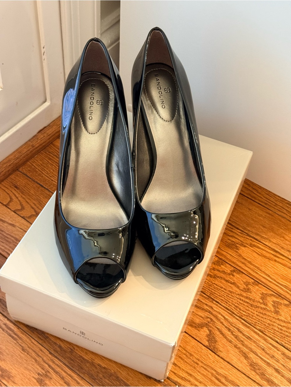 Bandolino Black Patent Open-Toe Heels